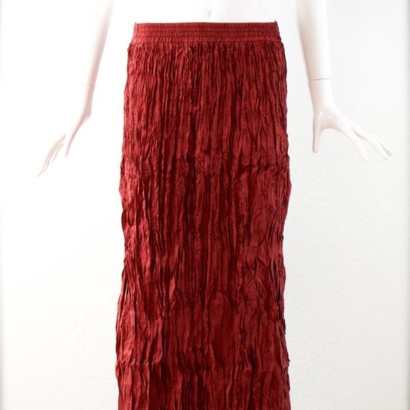 1980's Silk Crinkled Elastic Waist Skirt - Dress - Picture 2 of 5